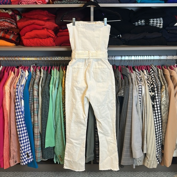 Kittenish white belted 4 pocket strapless cropped denim jumpsuit size XS - Picture 3 of 3
